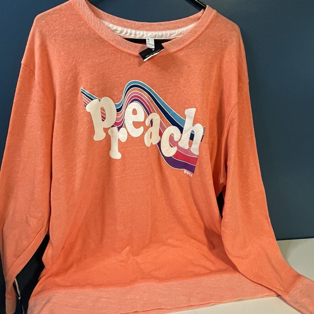 Women’s Graphic Sweatshirt Bright Peachy Orange “PREACH” 2XL Live and Tell